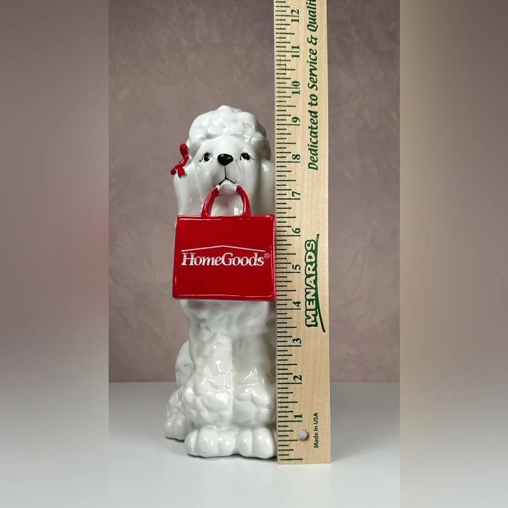 HomeGoods White Poodle Figurine with Red HomeGoods Bag
